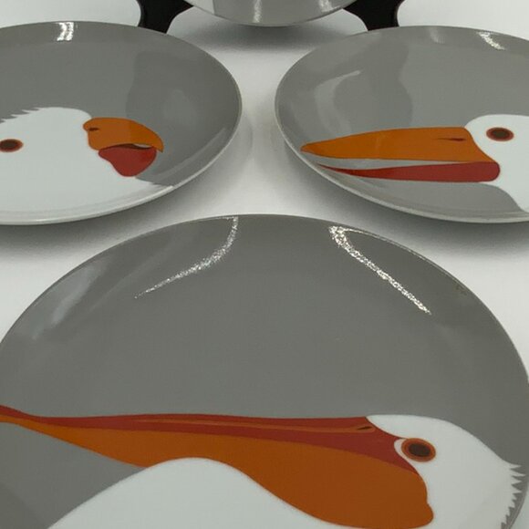 Set of 4 Vintage Fitz and Floyd Birds of a Feather Gray Salad Plates 1977 - Picture 8 of 9